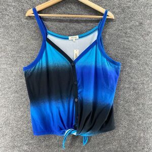 New Urban Rose Top Women 2X Plus Blue Colorblock Button Up V-Neck Sleeveless